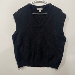 LL Bean Mens XL Lambswool Sweater Vest Black V-Neck Made in Scotland J718